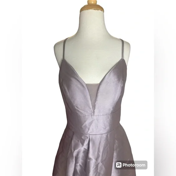 Speechless Juniors Mauve Lavender Silver Crochet Lace Back Satin Gown Dress 11 - Picture 7 of 9